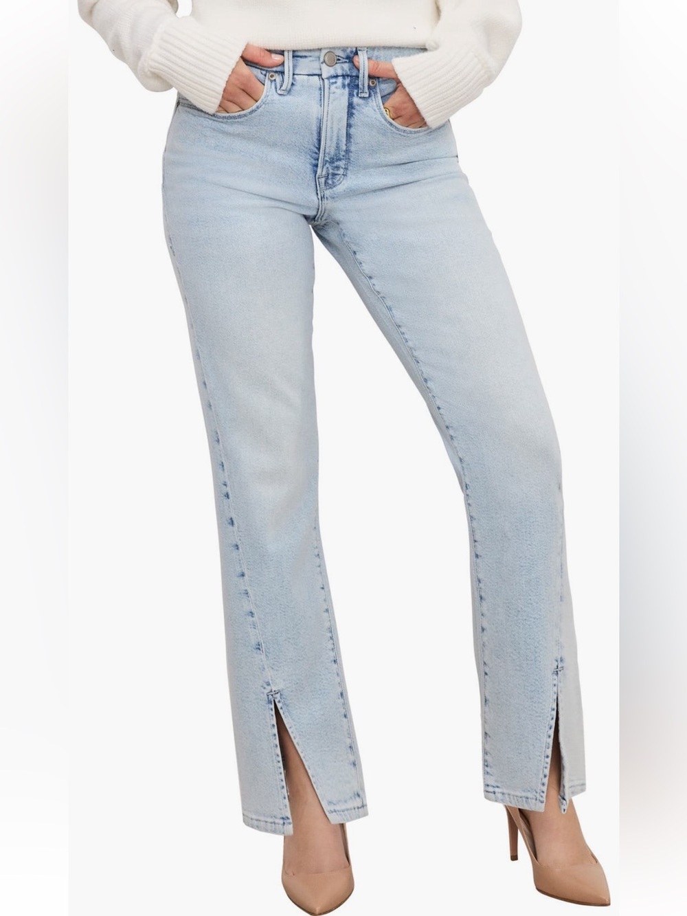 Good American Good Boy Petite Straight Leg Jeans with Split Hem